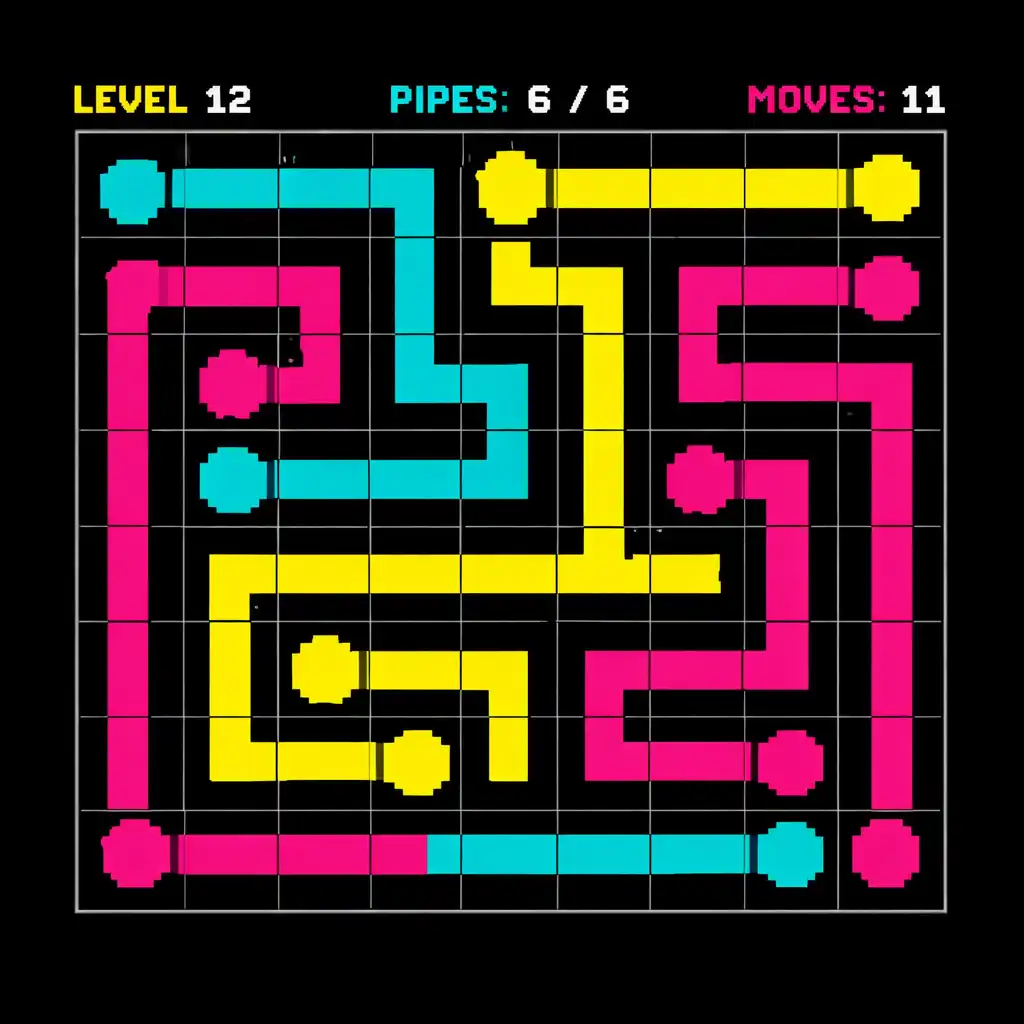 Plansza Flow Splash: Color Pixel z kolorowymi strumieniami łączącymi źródła i cele