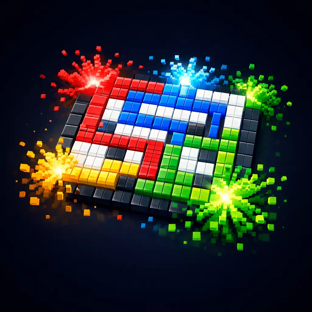 Kolorowa plansza Flow Splash: Color Pixel z pixelowymi blokami w trakcie rozgrywki