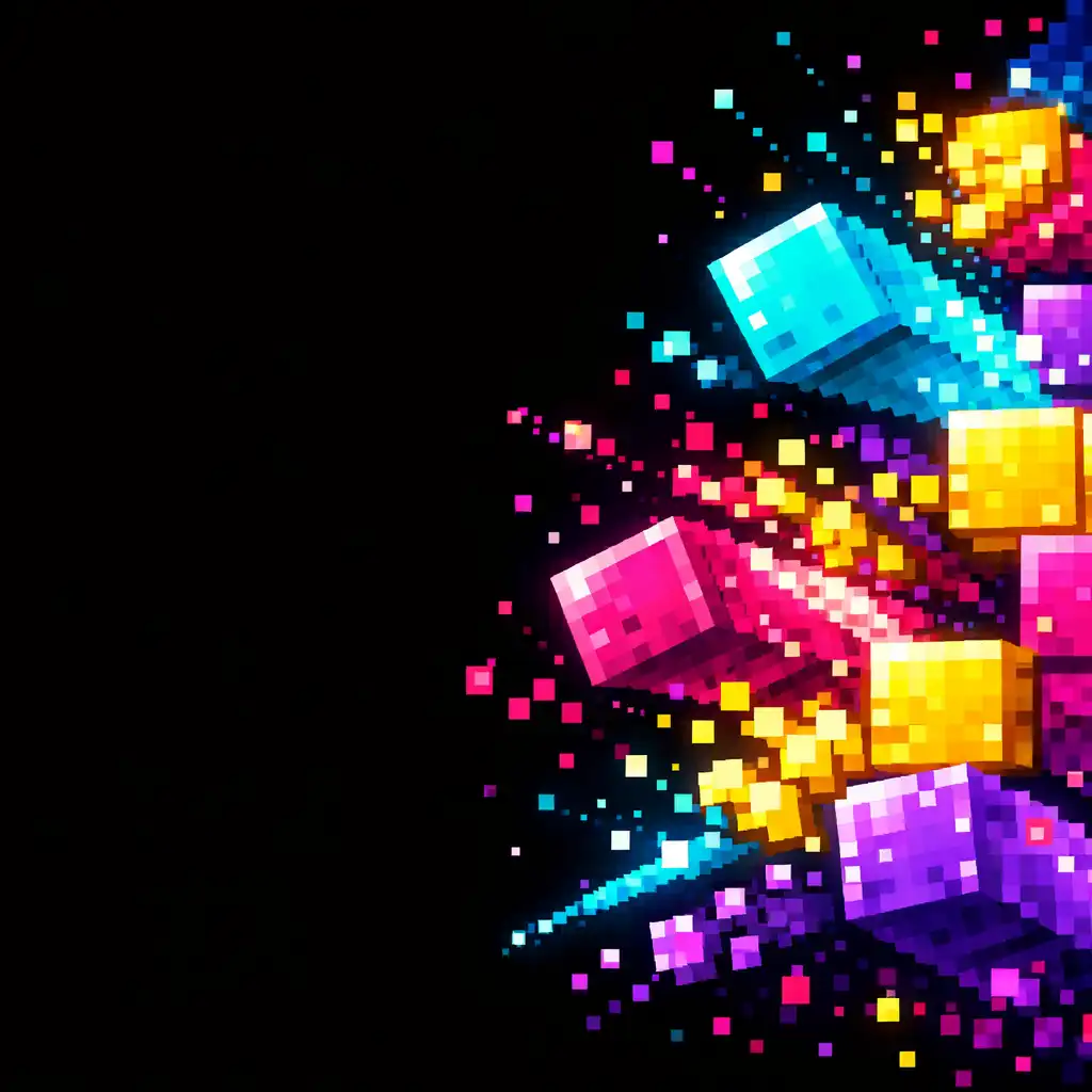 Kolorowe pikselowe bloki i efekty cząsteczkowe z Flow Splash: Color Pixel
