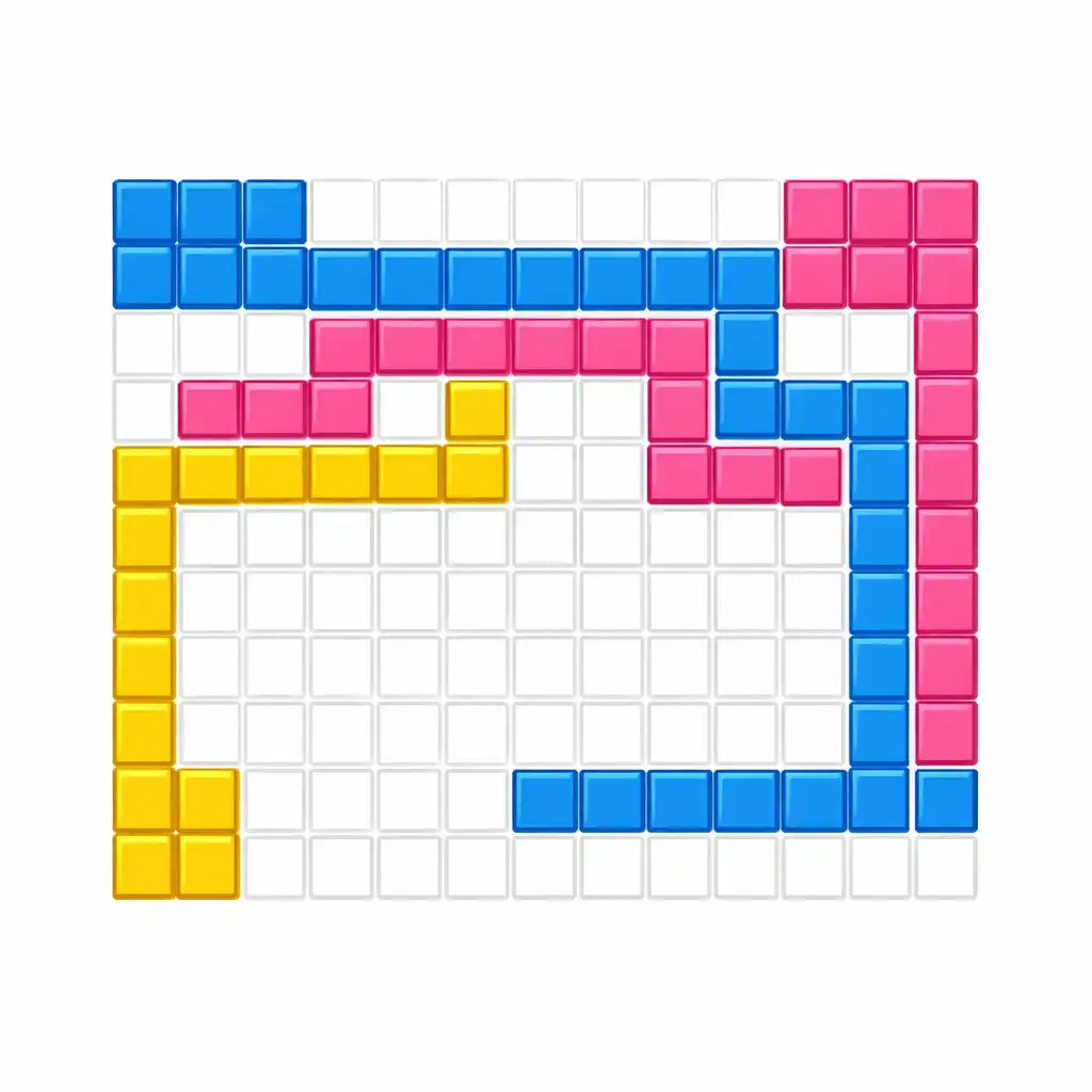 Plansza gry Flow Splash: Color Pixel z kolorowymi pikselami połączonymi w przepływy