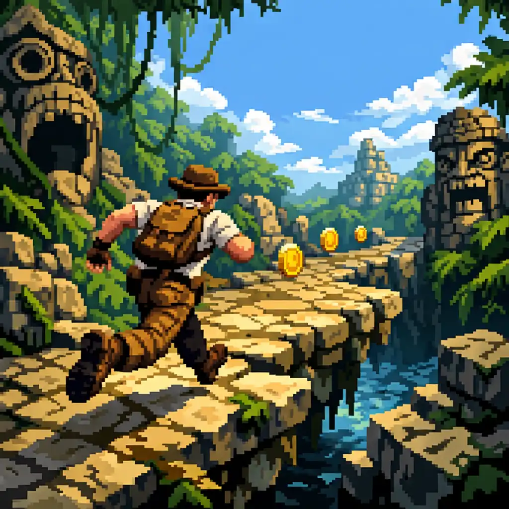 Postać biegnąca przez dżunglę w grze Temple Run